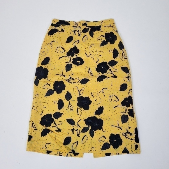 *Free With Purchase* 80’s floral pencil skirt midi knee length slit lined rayon - Picture 1 of 6